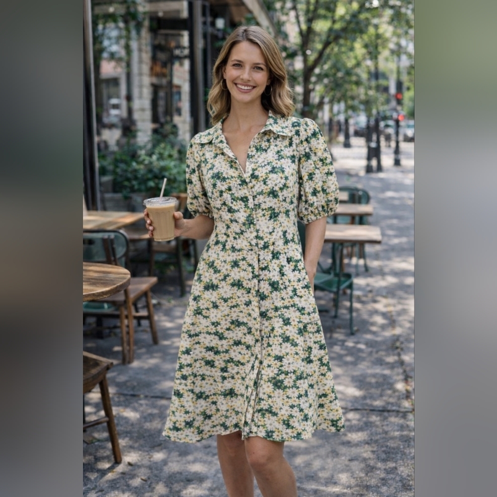 AUREUM Green and Cream Floral Mini Dress